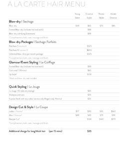 A LA CARTE HAIR MENU