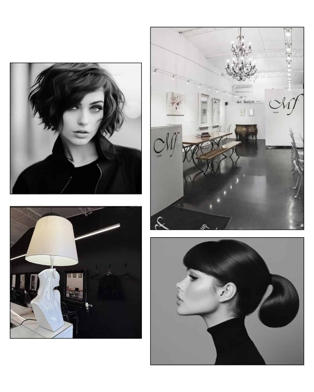Collage of Marie France salon images and hair models